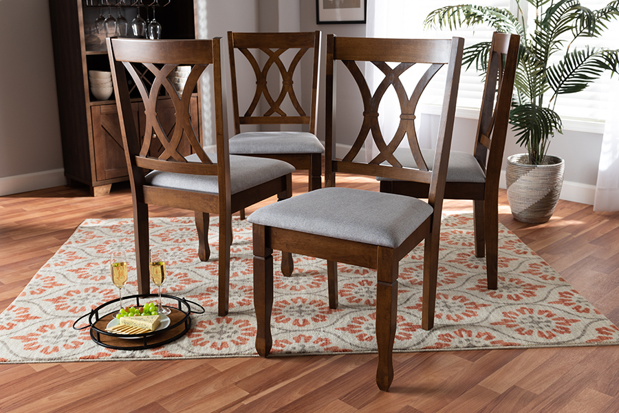 RH316C-Grey-Walnut-DC-4PK Augustine Modern & Contemporary Fabric Upholstered Wood Dining Chair Set, Grey & Walnut Brown - 4 Piece -  Baxton Studio, 193271048571