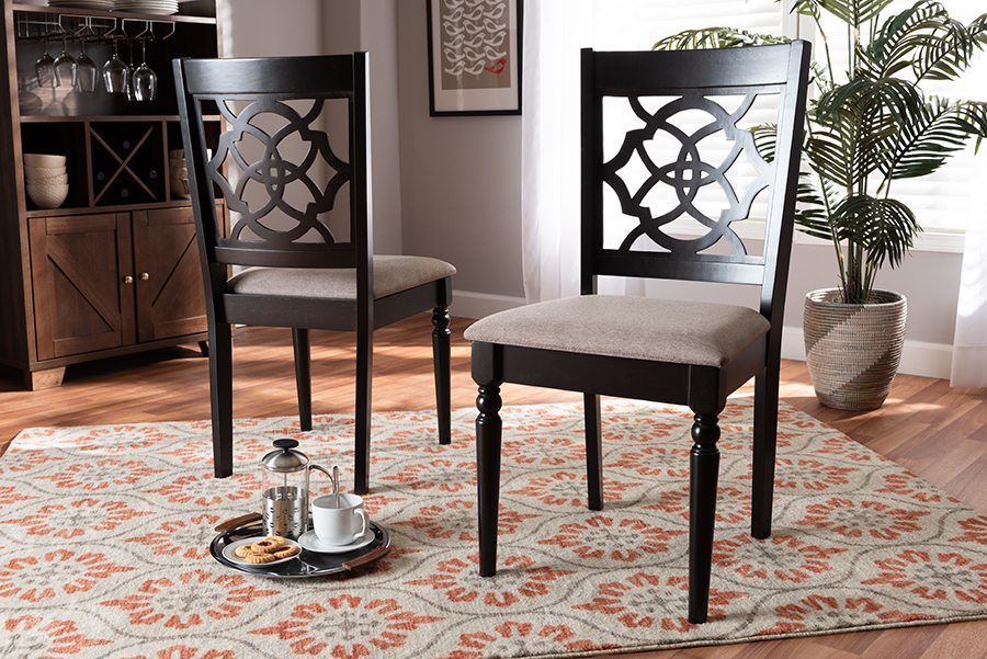 Picture of Baxton Studio RH332C-Sand-Dark Brown-DC-2PK Renaud Modern & Contemporary Fabric Upholstered Wood Dining Chair Set&#44; Sand & Espresso Brown - 2 Piece