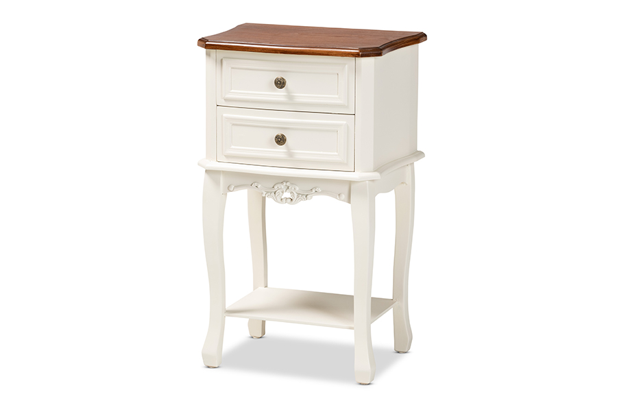 Picture of Baxton Studio JY-132041-2DW NS Darla Classic & Traditional French Wood 2-Drawer Nightstand&#44; White & Cherry Brown