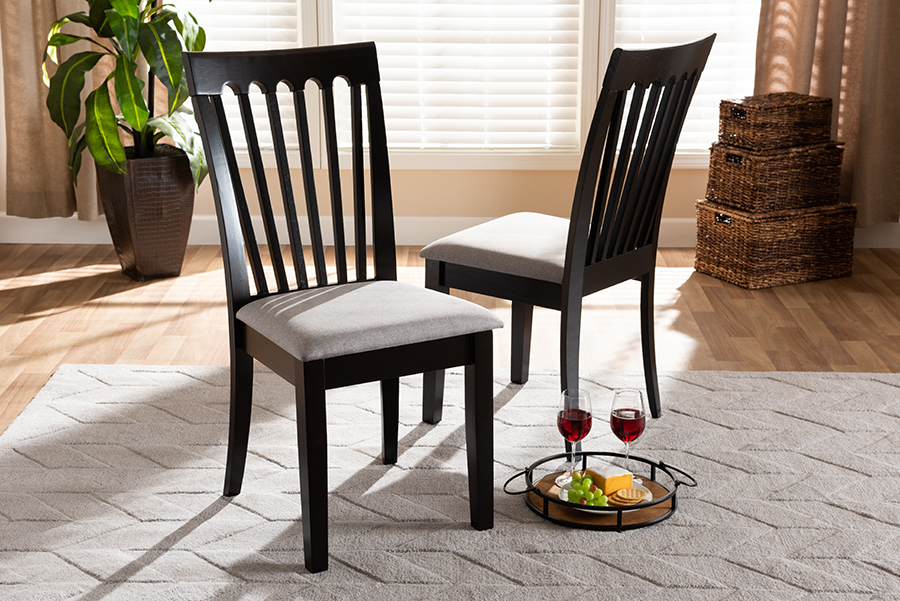 RH319C-Grey-Dark Brown-DC-2PK Baxton Studio Minette Gray Fabric Espresso Dark Brown Wood Dining Chair Set - 2 Piece