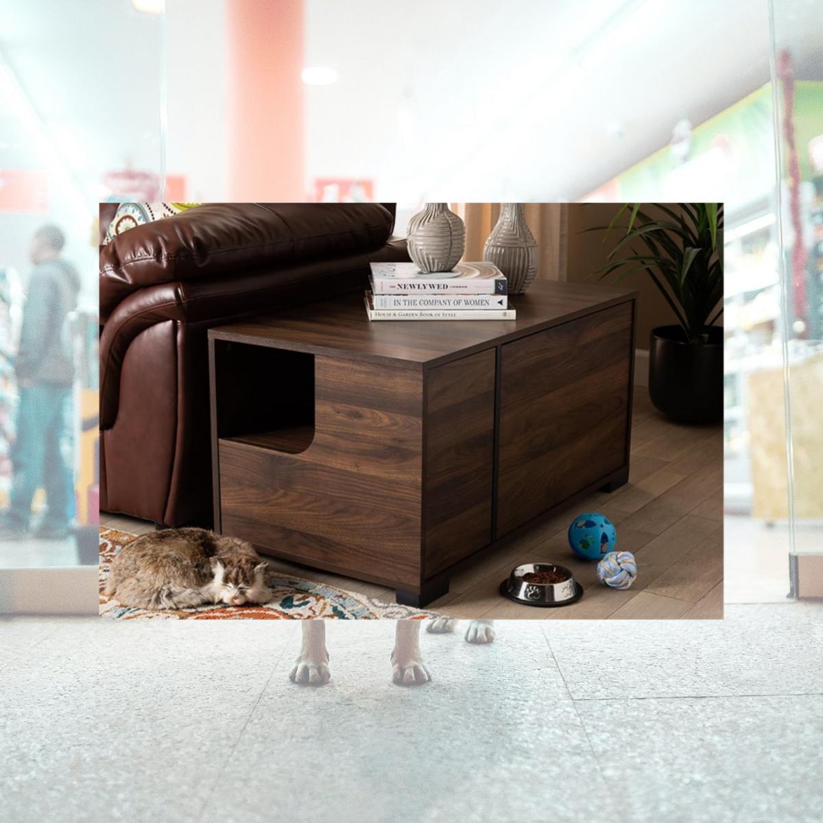 Picture of Wholesale Interiors SECHC150110WI-Columbia-Cat House Baxton Studio Connor Walnut Brown Finished 2-Door Cat Litter Box Cover House