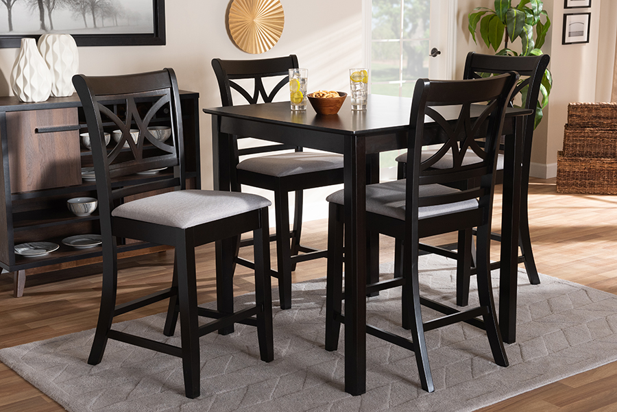 RH329P-Grey-Dark Brown-5PC Pub Set Baxton Studio Chandler Grey Fabric Upholstered & Espresso Brown Wood Counter Height Pub Dining Set - 5 Piece -  Wholesale Interiors, 193271147519