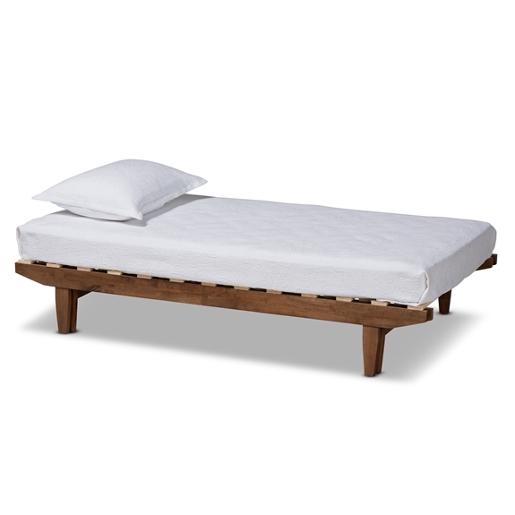 MG0036-Walnut-Extension Bed Baxton Studio Hiro Modern & Contemporary Walnut Finished Wood Expandable Twin Size to King Size Bed Frame