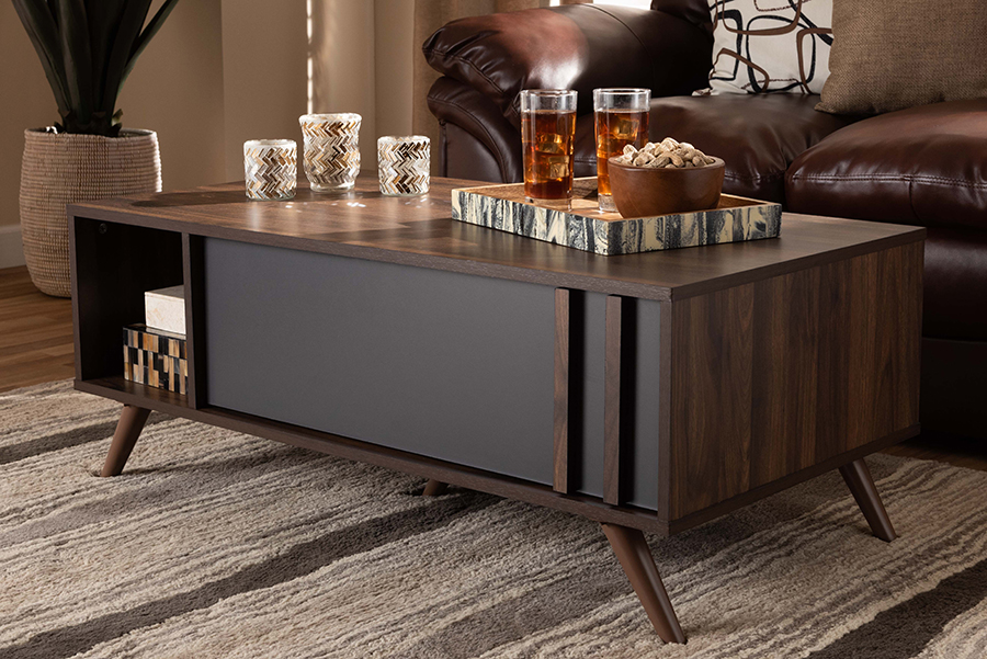 LV15CFT15140-Columbia-Dark Grey-CT Baxton Studio Naoki Modern & Contemporary Two-Tone Grey & Walnut Finished Wood 1-Drawer Coffee Table