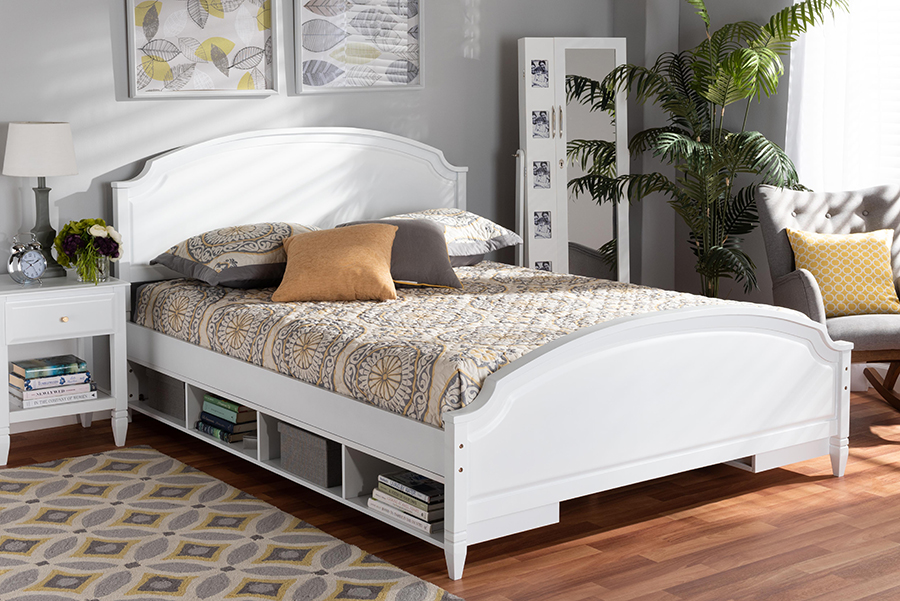 MG0038-White-Full Baxton Studio Elise Classic & Traditional Transitional White Finished Wood Full Size Storage Platform Bed