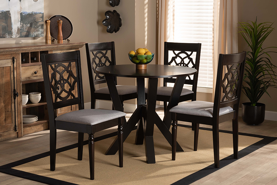 Alma-Grey-Dark Brown-5PC Dining Set Baxton Studio Alma Modern & Contemporary Grey Fabric Upholstered & Dark Brown Finished Wood Dining Set - 5 Piece -  Wholesale Interiors, 193271150090