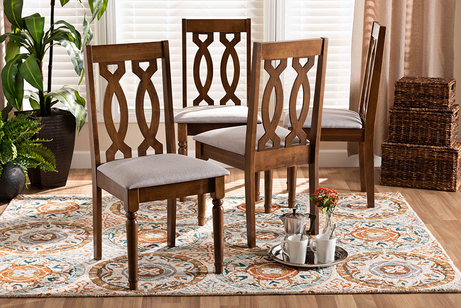RH334C-Grey-Walnut-DC-4PK Baxton Studio Cherese Modern & Contemporary Grey Fabric Upholstered Walnut Brown Finished Wood Dining Chair Set - 4 Piece