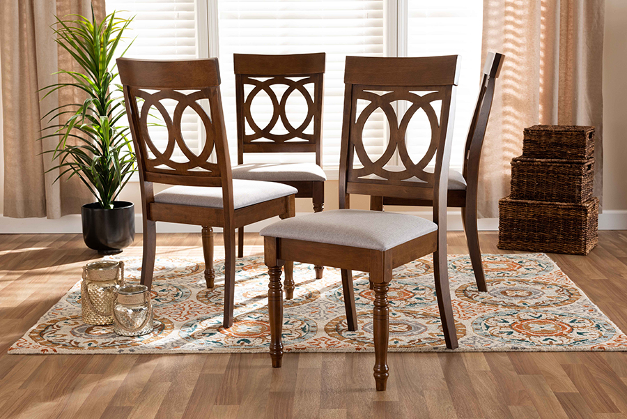 RH333C-Grey-Walnut-DC-4PK Baxton Studio Lucie Modern & Contemporary Grey Fabric Upholstered & Walnut Brown Finished Wood Dining Chair Set - 4-Piece -  193271048533