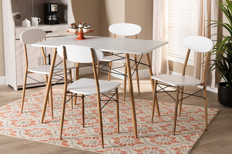 LY-N0537A-5PC Dining Set Baxton Studio Wayne Modern & Contemporary White & Walnut Finished Metal Dining Set - 5-Piece -  Wholesale Interiors, WH649360