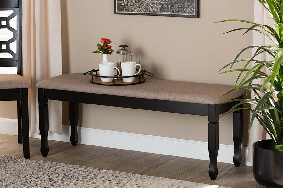 RH039-Sand-Dark Brown-Dining Bench Baxton Studio Corey Modern & Contemporary SandFabric Upholstered & Dark Brown Finished Wood Dining Bench -  193271147403