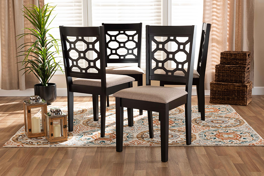 RH335C-Sand-Dark Brown-DC-4PK Baxton Studio Peter Modern & Contemporary SandFabric Upholstered & Dark Brown Finished Wood Dining Chair Set - 4-Piece -  193271148288