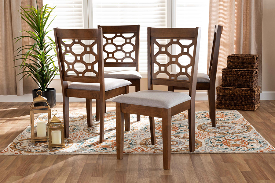 RH335C-Grey-Walnut-DC-4PK Baxton Studio Peter Modern & Contemporary Grey Fabric Upholstered & Walnut Brown Finished Wood Dining Chair Set - 4-Piece