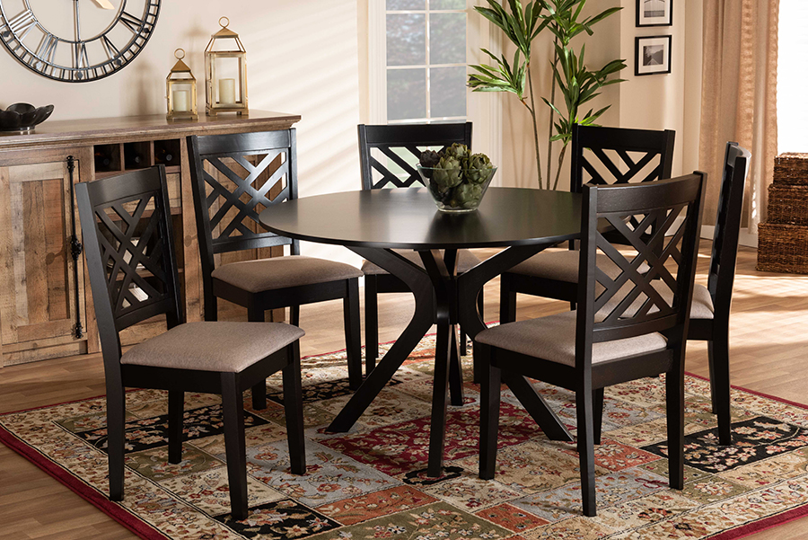 Norah-Sand-Dark Brown-7PC Dining Set 29.9 in. Norah Dining Set, Sand & Dark Brown - 7 Piece