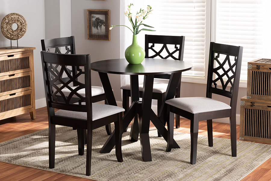 Alisa-Grey-Dark Brown-5PC Dining Set Alisa Dining Set, Grey & Dark Brown - 5 Piece