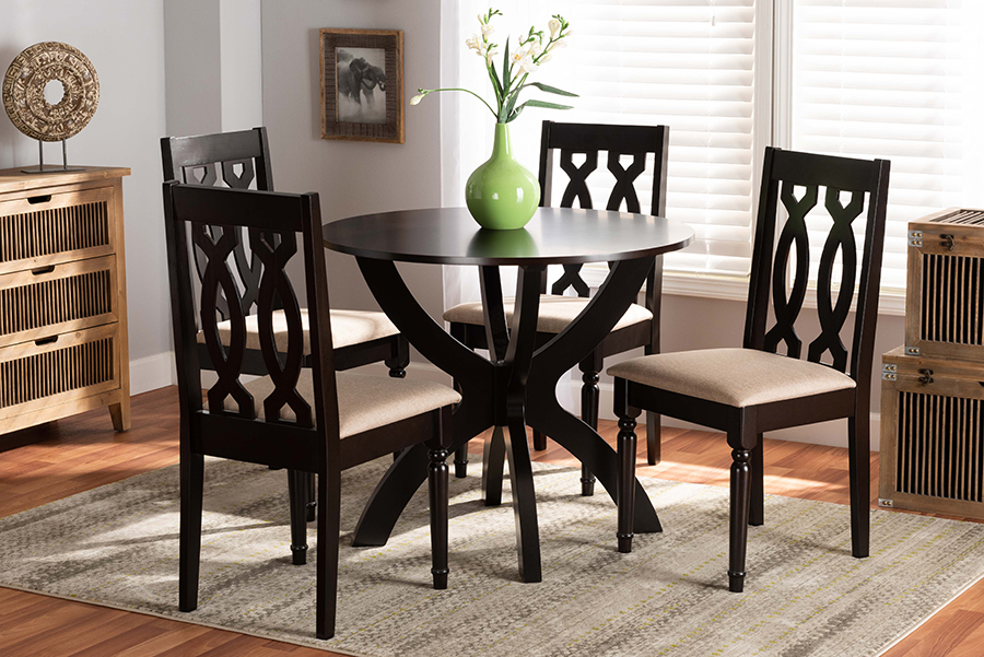 Mona-Sand-Dark Brown-5PC Dining Set Mona Dining Set, Sand & Dark Brown - 5 Piece