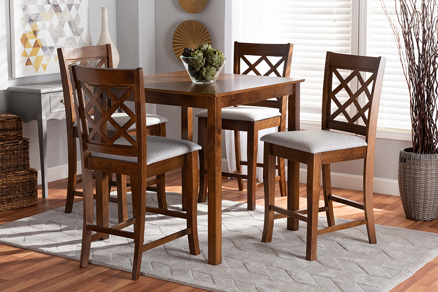 RH320P-Grey-Walnut-5PC Pub Set Alora Modern Upholstered & Contemporary Wood Pub Set, Grey & Walnut - 5 Piece