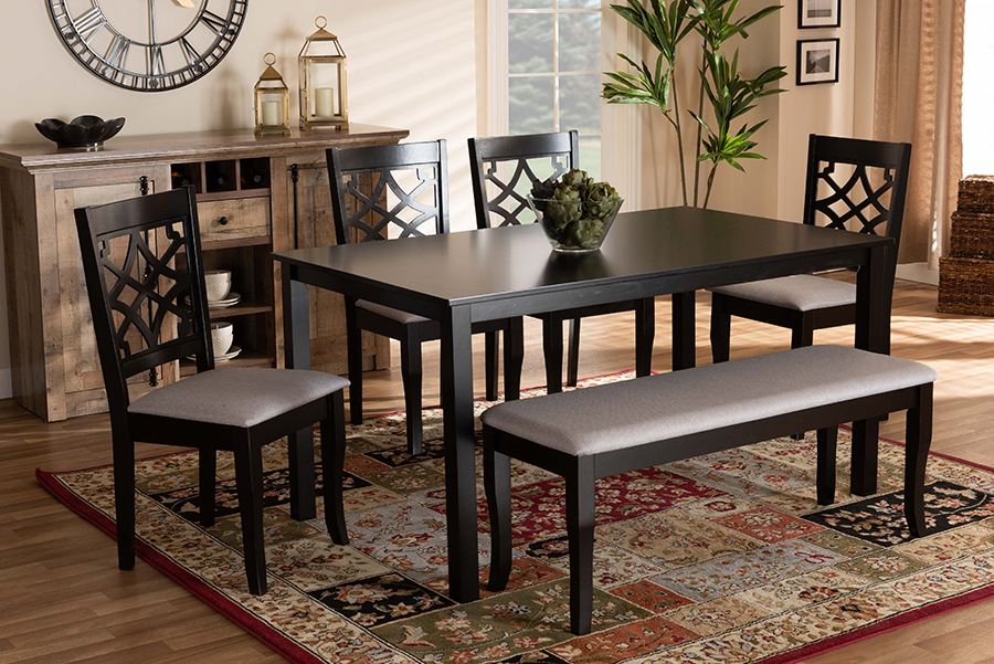 RH331C-Grey-Dark Brown-6PC Dining Set Dori Modern & Contemporary Wood Dining Set, Grey & Dark Brown - 6 Piece