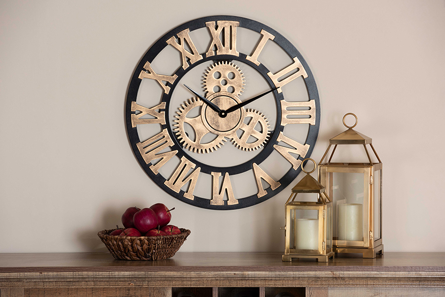 WC 60cm Baxton Studio Randolph Wall Clock, Black & Antique Gold