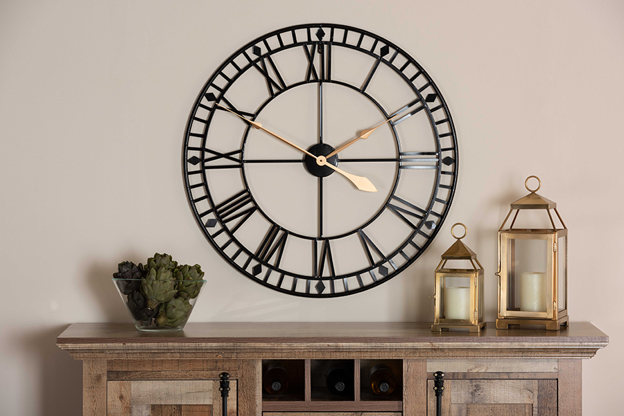 Metal WC-31.5 inch Baxton Studio Janette Wall Clock, Black & Gold