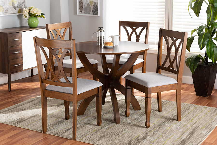 April-Grey-Walnut-5PC Dining Set Baxton Studio April Modern & Contemporary Grey Fabric Upholstered & Walnut Brown Finished Wood Dining Set - 5 Piece -  Wholesale Interiors, 193271150151