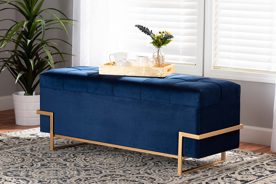 JY20A122L-Navy BlueGold-Storage Otto Baxton Studio Parker Glam & Luxe Navy Blue Velvet Upholstered Storage Ottoman, Gold -  193271158997