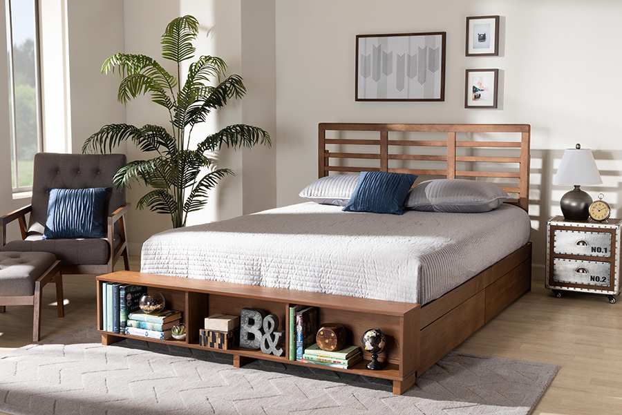 Milana-Ash Walnut-King Baxton Studio Milana Modern Transitional Ash Walnut Brown Finished Wood 4-Drawer Platform Storage Bed, King Size