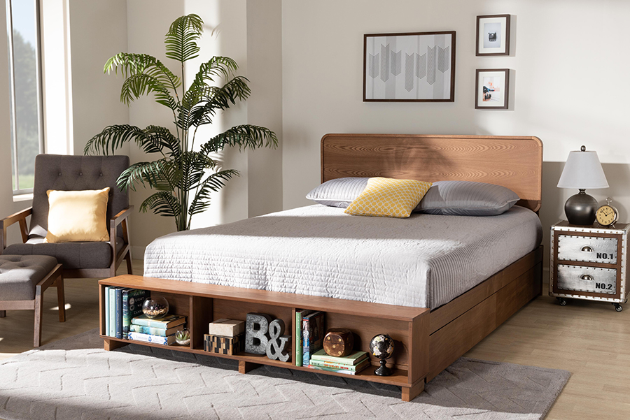 Vita-Ash Walnut-King Wood 4-Drawer Platform Storage Bed, Vita-Ash Walnut - King Size