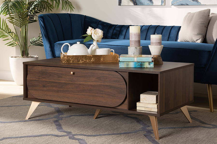 LV12CFT12140WI-Columbia-Gold-CT Baxton Studio Edel Mid-Century Modern Walnut Brown & Gold Finished Wood Coffee Table