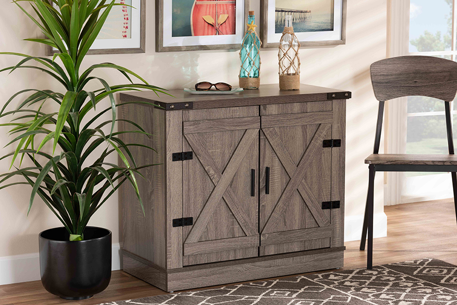 SC910041-2-Oak-Shoe Cabinet Baxton Studio Wayne Modern Contemporary Farmhouse Oak Brown Finished Wood Shoe Storage Cabinet - 2 Door