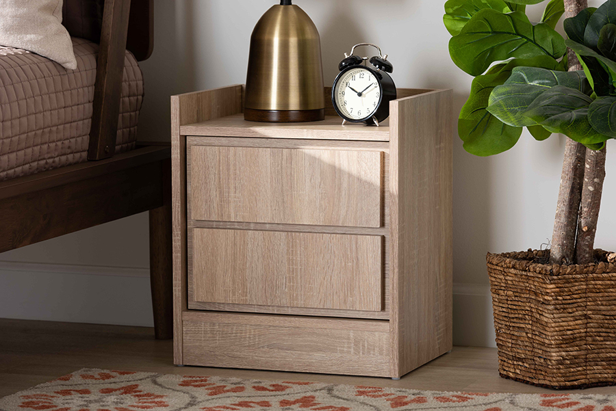 ET8003-Oak-NS Baxton Studio Hale Modern & Contemporary Oak Finished Wood Nightstand - 2 Drawer -  193271171026