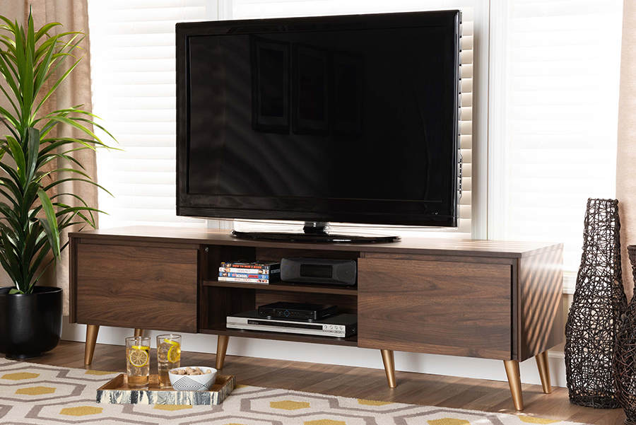 LV10TV1013WI-Columbia-Gold-TV Baxton Studio Landen Mid-Century Modern Walnut Brown & Gold Finished Wood TV Stand -  Wholesale Interiors, 193271171392