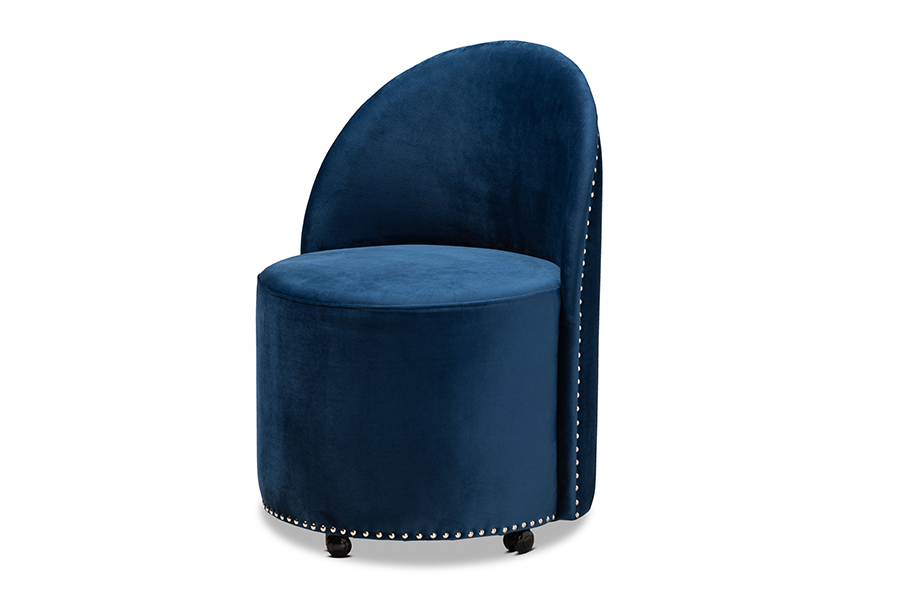 Picture of Wholesale Interiors WS-52226-Navy Blue Velvet-CC 32.7 x 21.7 x 22.8 in. Bethel Glam & Luxe Navy Blue Velvet Fabric Upholstered Rolling Accent Chair