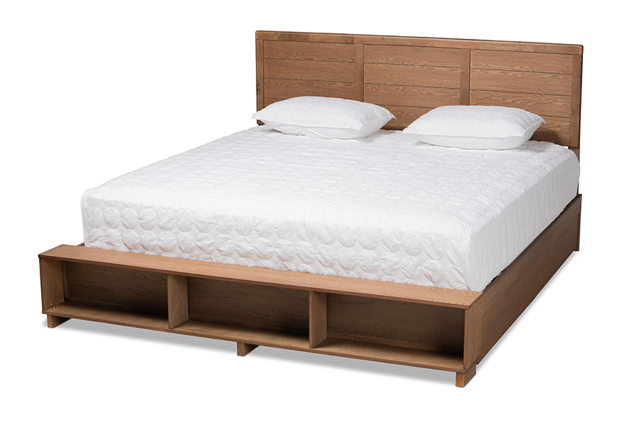 Alba-Ash Walnut-King Alba 4-Drawer Platform Storage Bed with Built-In Shelves, Ash Walnut Brown - King Size