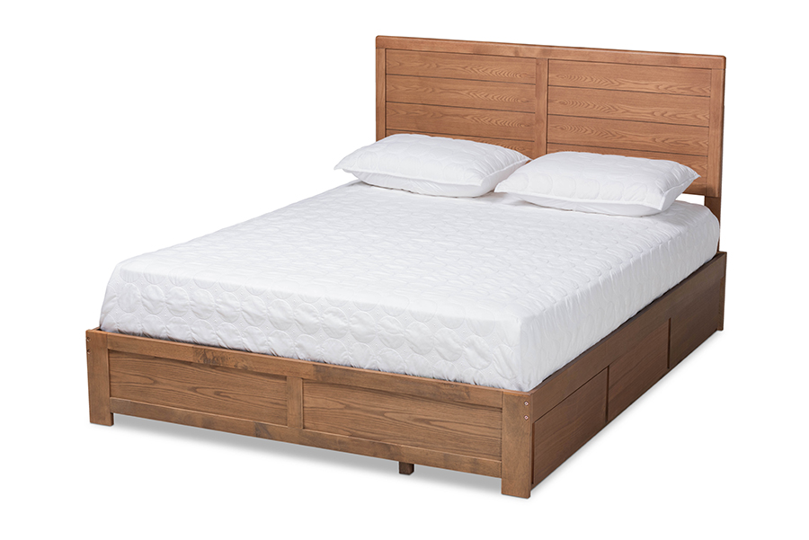 Lisa-Ash Walnut-Queen Ash Walnut 3-Drawer Platform Storage Bed - Queen Size