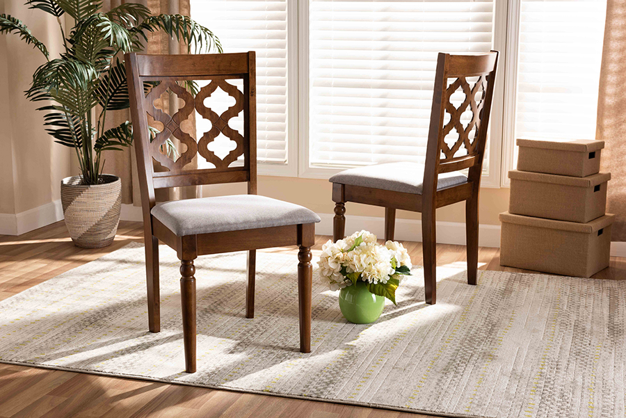 RH336C-Grey-Walnut Ramiro Modern Dining Chair Set - Grey/Walnut - 2 Piece - Upholstered Comfort
