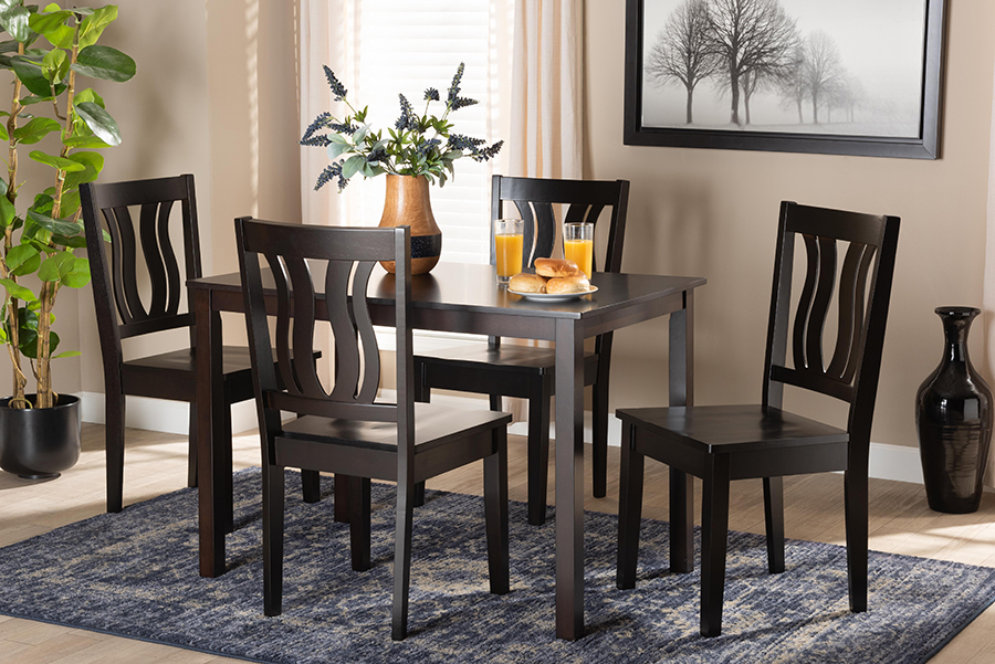 Zamira Modern and Contemporary Transitional Dark Brown Finished Wood 5-Piece Dining Set