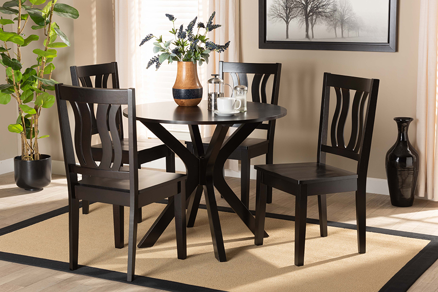 Mare Modern and Contemporary Transitional Dark Brown Finished Wood 5-Piece Dining Set