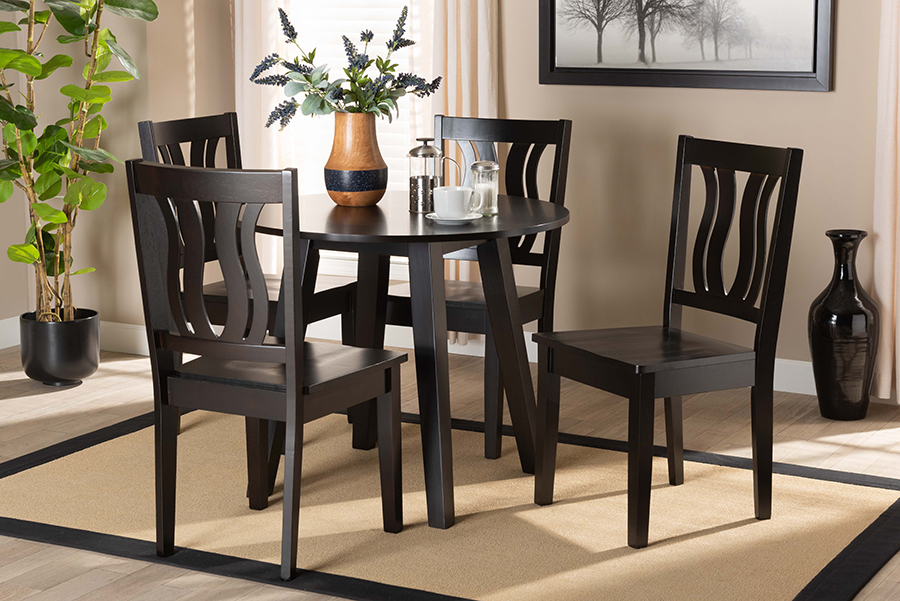 Anesa-Dark Brown-5PC Dining Set Anesa Dark Brown Finished Wood Dining Set - 5 Piece