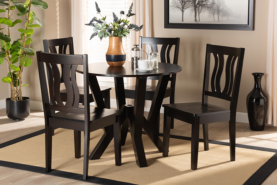 Noelia Modern and Contemporary Transitional Dark Brown Finished Wood 5-Piece Dining Set