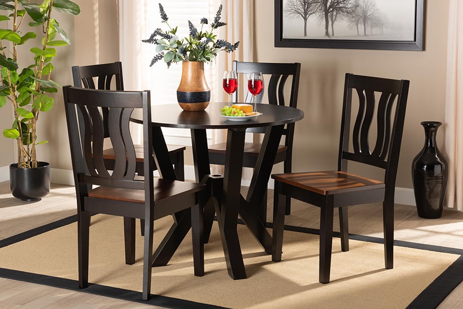 Noelia-Dark Brown & Walnut-5PC Dining Set Noelia Two-Tone Dark Brown & Walnut Brown Finished Wood Dining Set - 5 Piece -  Wholesale Interiors, 193271205417