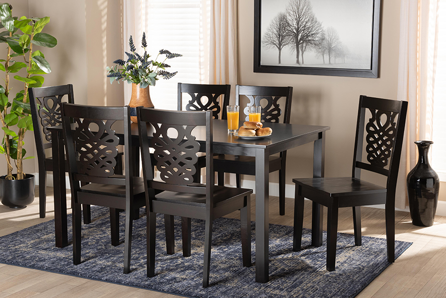 Luisa-Dark Brown-7PC Dining Set Luisa Dark Brown Finished Wood Dining Set - 7 Piece