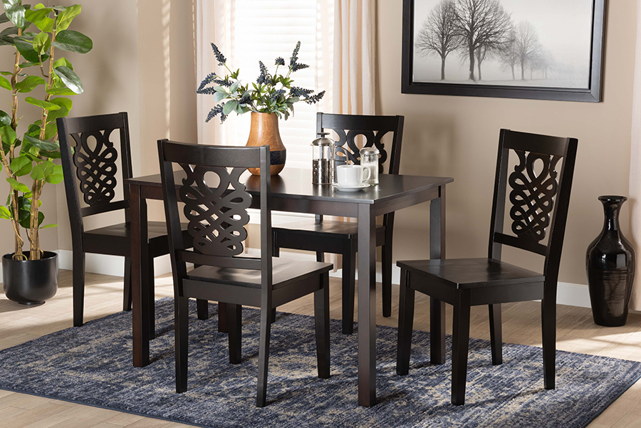 Luisa Modern and Contemporary Transitional Dark Brown Finished Wood 5-Piece Dining Set
