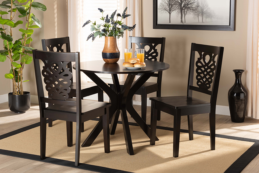 Liese Modern and Contemporary Transitional Dark Brown Finished Wood 5-Piece Dining Set