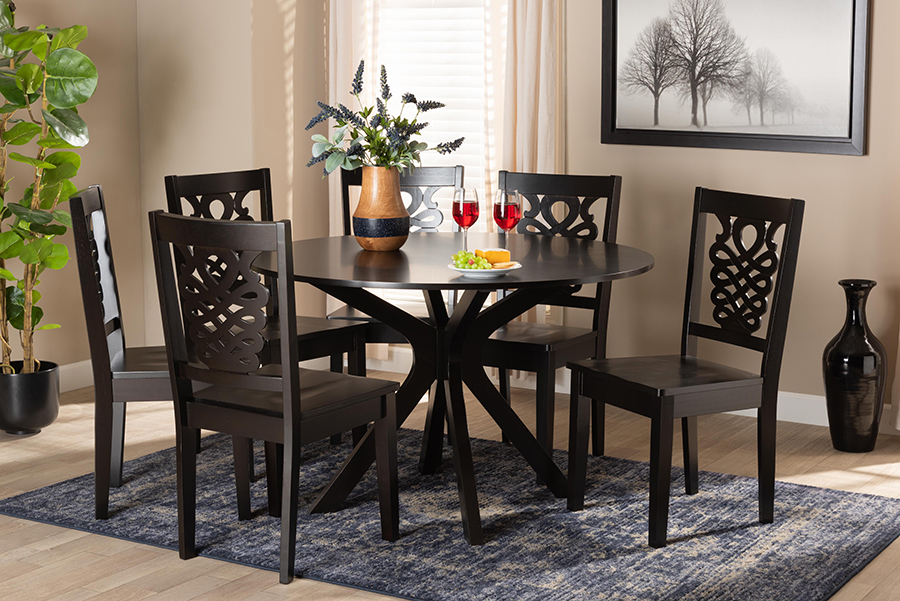 Liese-Dark Brown-7PC Dining Set Liese Dark Brown Finished Wood Dining Set - 7 Piece