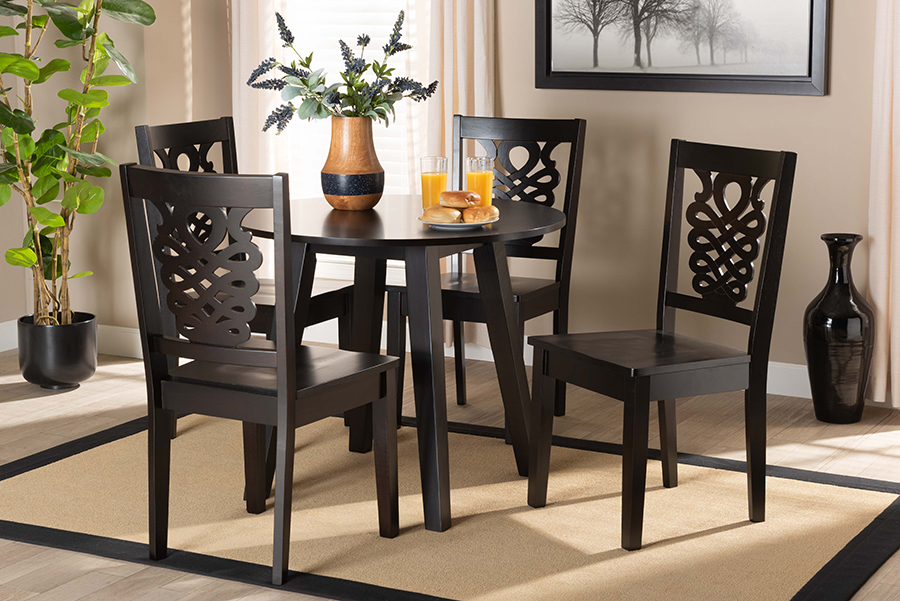 Mina Modern and Contemporary Transitional Dark Brown Finished Wood 5-Piece Dining Set