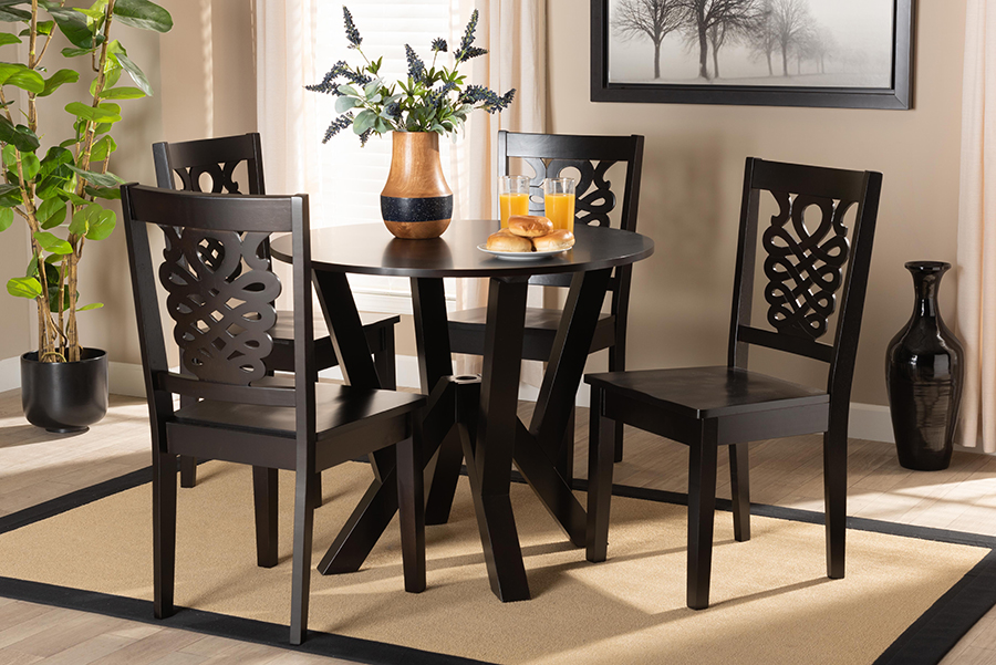Valda Modern and Contemporary Transitional Dark Brown Finished Wood 5-Piece Dining Set
