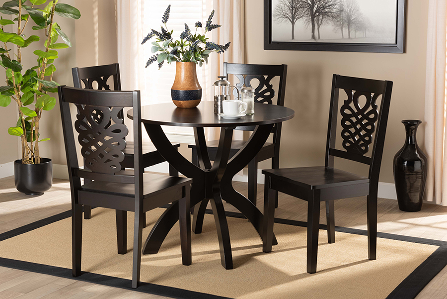 Wanda Modern and Contemporary Transitional Dark Brown Finished Wood 5-Piece Dining Set