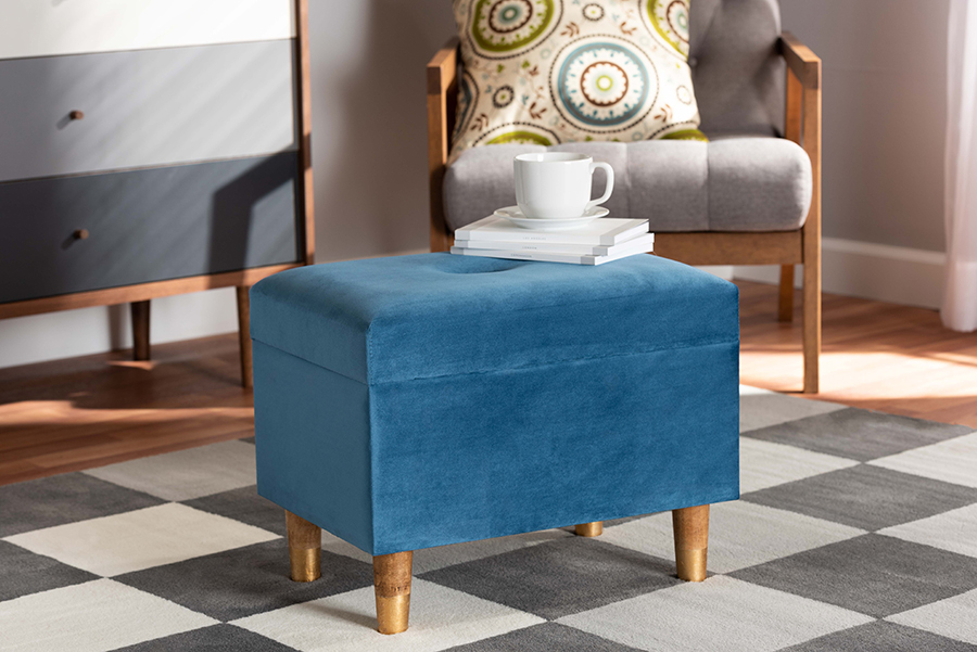 JY20A250-Sky Blue Velvet-Otto Baxton Studio Elias Modern & Contemporary Sky Blue Velvet Fabric Upholstered & Oak Brown Finished Wood Storage Ottoman -  193271174300