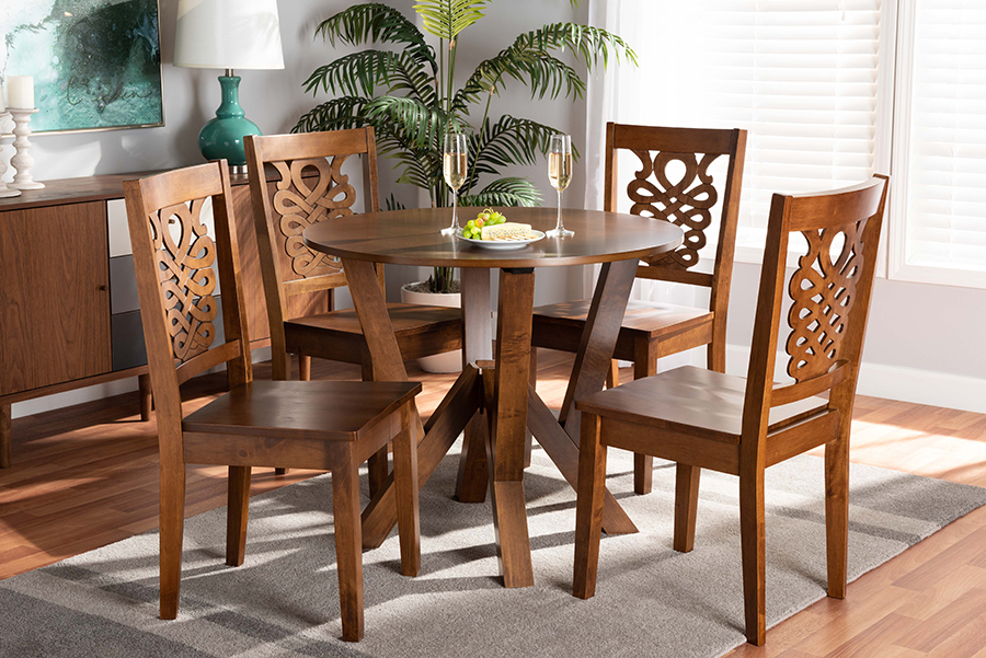 Valda-Walnut-5PC Dining Set Baxton Studio Valda Modern & Contemporary Transitional Wood Dining Set, Walnut Brown - 5 Piece -  Wholesale, 193271213979