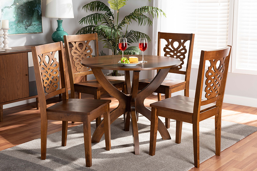 Wanda-Walnut-5PC Dining Set Baxton Studio Wanda Modern & Contemporary Transitional Wood Dining Set, Walnut Brown - 5 Piece -  193271213986